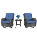 Swivel Glider Chairs Set with Side Table, NTC Series - Mixed Grey Wicker / Blue Cushion