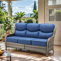 Oversized 3-Seater Wicker Sofa, High Back & 6" Cushions, NT Series - Mixed Grey Wicker / Blue Cushion