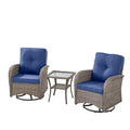 Swivel Glider Chairs Set with Side Table, NDS Series - Grey Wicker / Blue Cushion