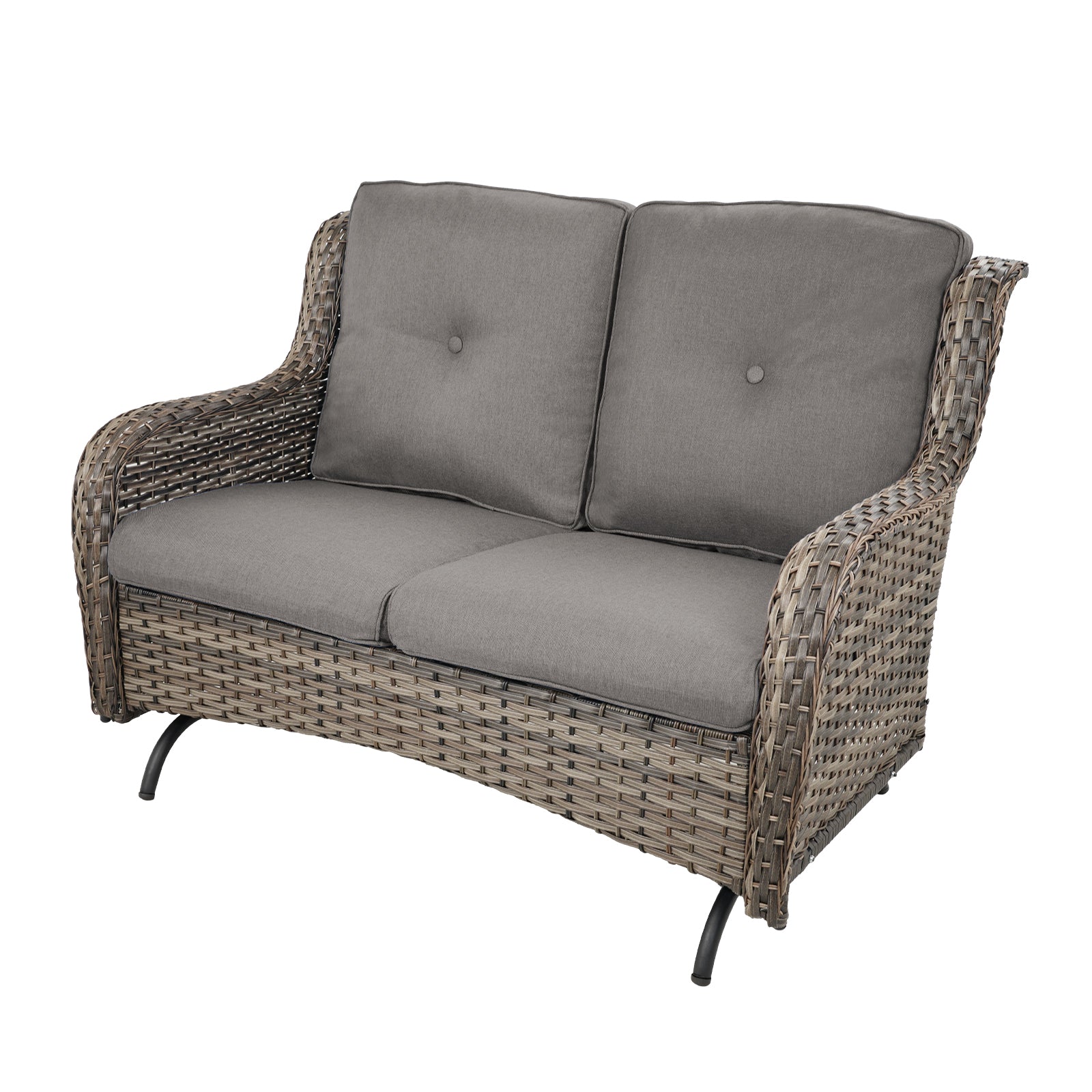 Outdoor Wicker Glider Loveseat – 2-Seater, Smooth Gliding, NTC Series - Mixed Grey Wicker / Grey Cushion