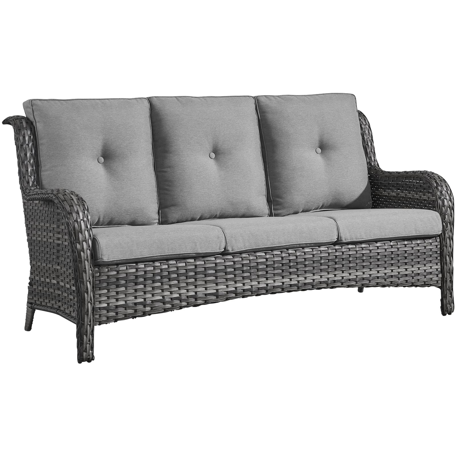 1 Piece Outdoor Patio Furniture Wicker 3-Seater Sofa, NTC Series - Mixed Grey Wicker / Grey Cushion