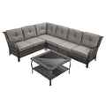 7-Piece L-Shaped Patio Sectional Sofa Set + Wicker Coffee Table, NTC Series - Mixed Grey Wicker / Grey Cushion