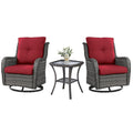 Swivel Glider Chairs Set with Side Table, NTC Series - Mixed Grey Wicker / Red Cushion