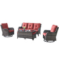 6-Piece Wicker Patio Set, Sofa, Swivel Glider Chairs & Table, NTC Series - Mixed Grey Wicker / Red Cushion
