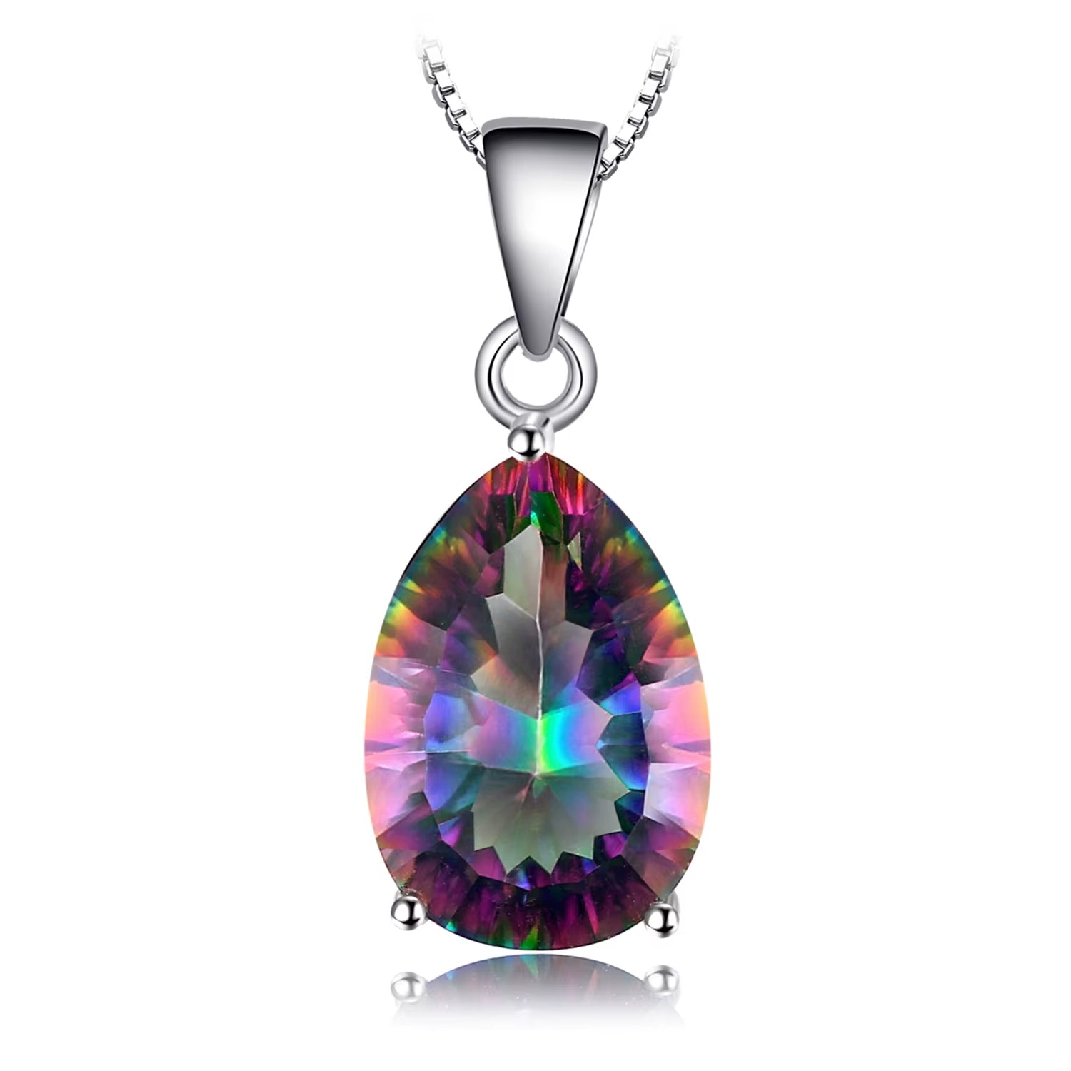 Natual Multiple Cut Rainbow Fire Mystic Quartz Solid 925 Sterling Silver Pendant Necklace for Women No Chain - Pear Shape