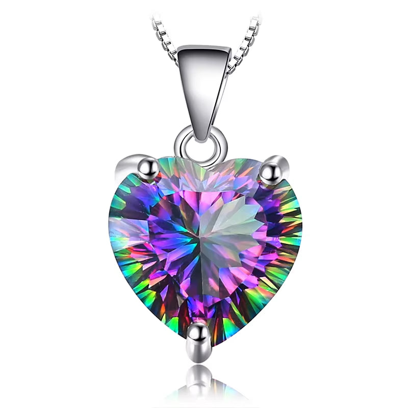 Natual Multiple Cut Rainbow Fire Mystic Quartz Solid 925 Sterling Silver Pendant Necklace for Women No Chain - Heart Shape