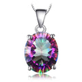 Natual Multiple Cut Rainbow Fire Mystic Quartz Solid 925 Sterling Silver Pendant Necklace for Women No Chain - Oval Shape