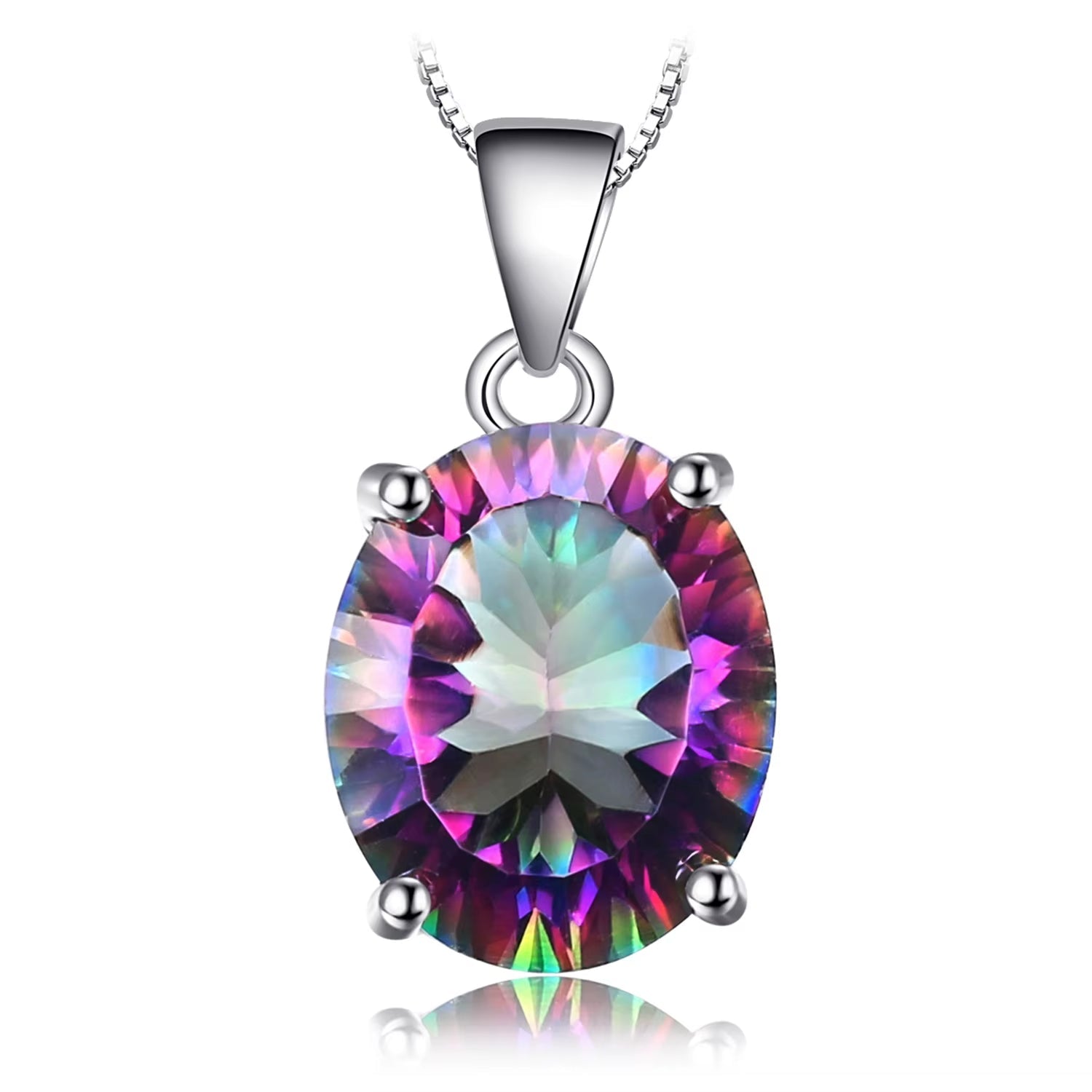 Natual Multiple Cut Rainbow Fire Mystic Quartz Solid 925 Sterling Silver Pendant Necklace for Women No Chain - Oval Shape