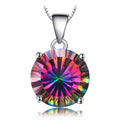 Natual Multiple Cut Rainbow Fire Mystic Quartz Solid 925 Sterling Silver Pendant Necklace for Women No Chain - Round Shape
