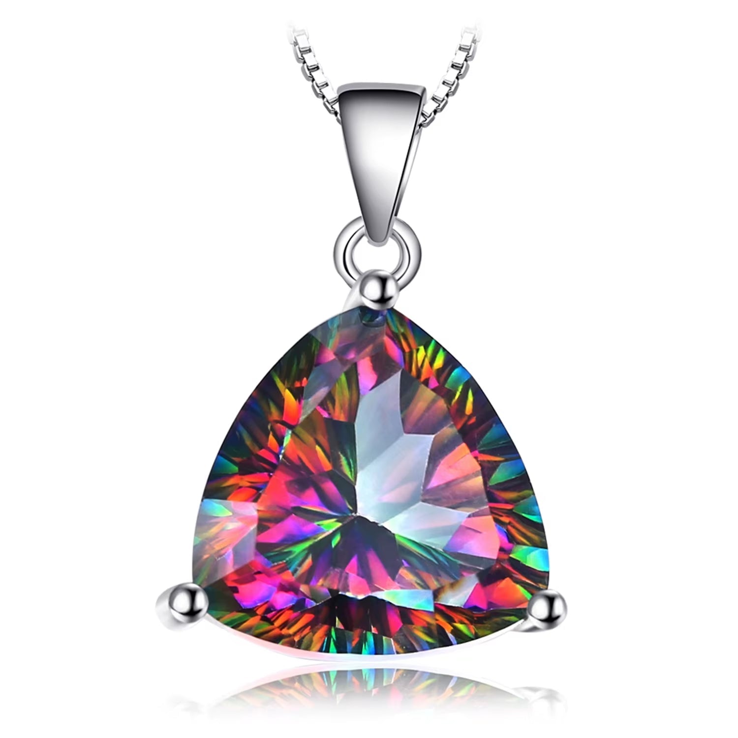 Natual Multiple Cut Rainbow Fire Mystic Quartz Solid 925 Sterling Silver Pendant Necklace for Women No Chain - Triangle Shape