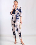 Navy Leaf Kimono Sleeve Jumpsuit - 10