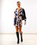 Navy Leaf Tie Front Shirt Dress - 12