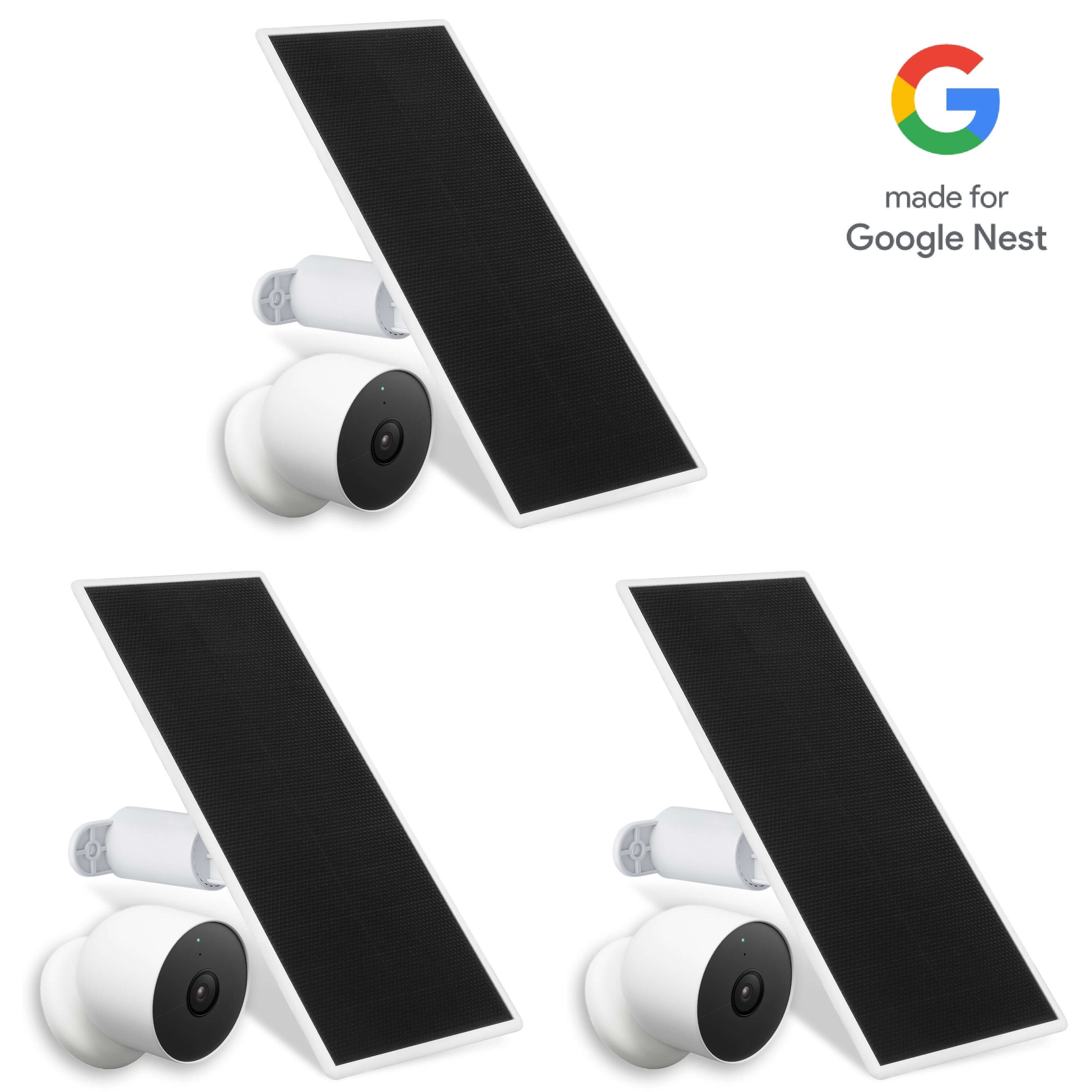 Google Nest Cam (Battery) + Wasserstein Premium Solar Panel Bundle | Made for Google - 3-Pack