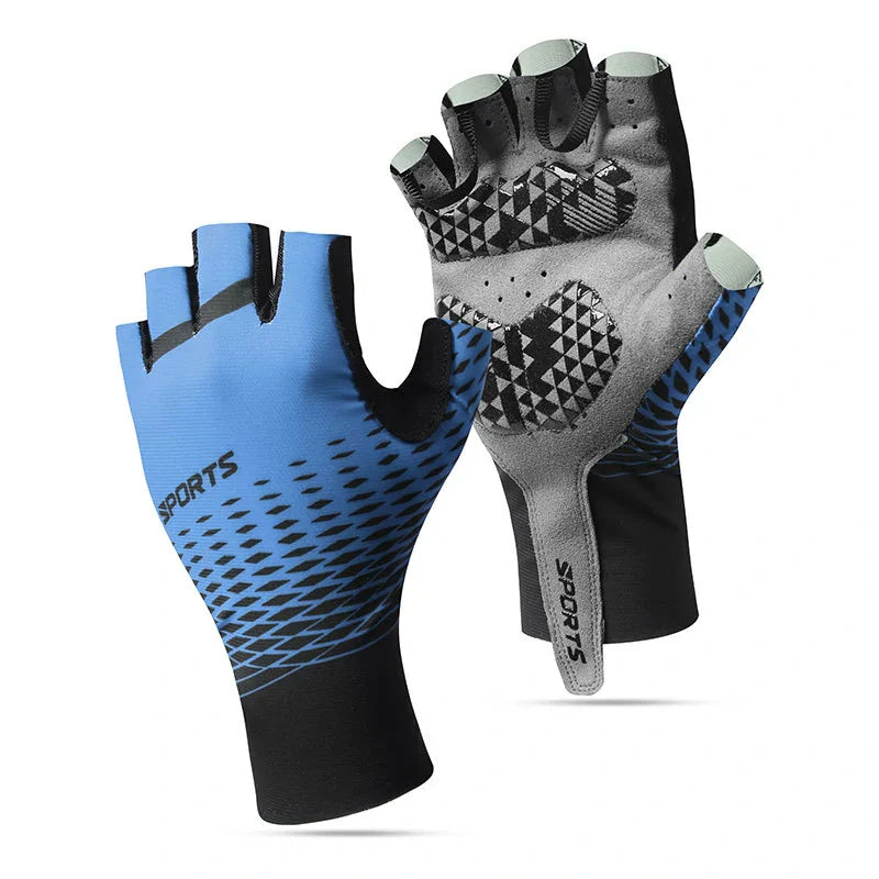 EVA Padded Half-Finger Cycling Gloves | Breathable Lycra | Traverseon - 122 Blue / L