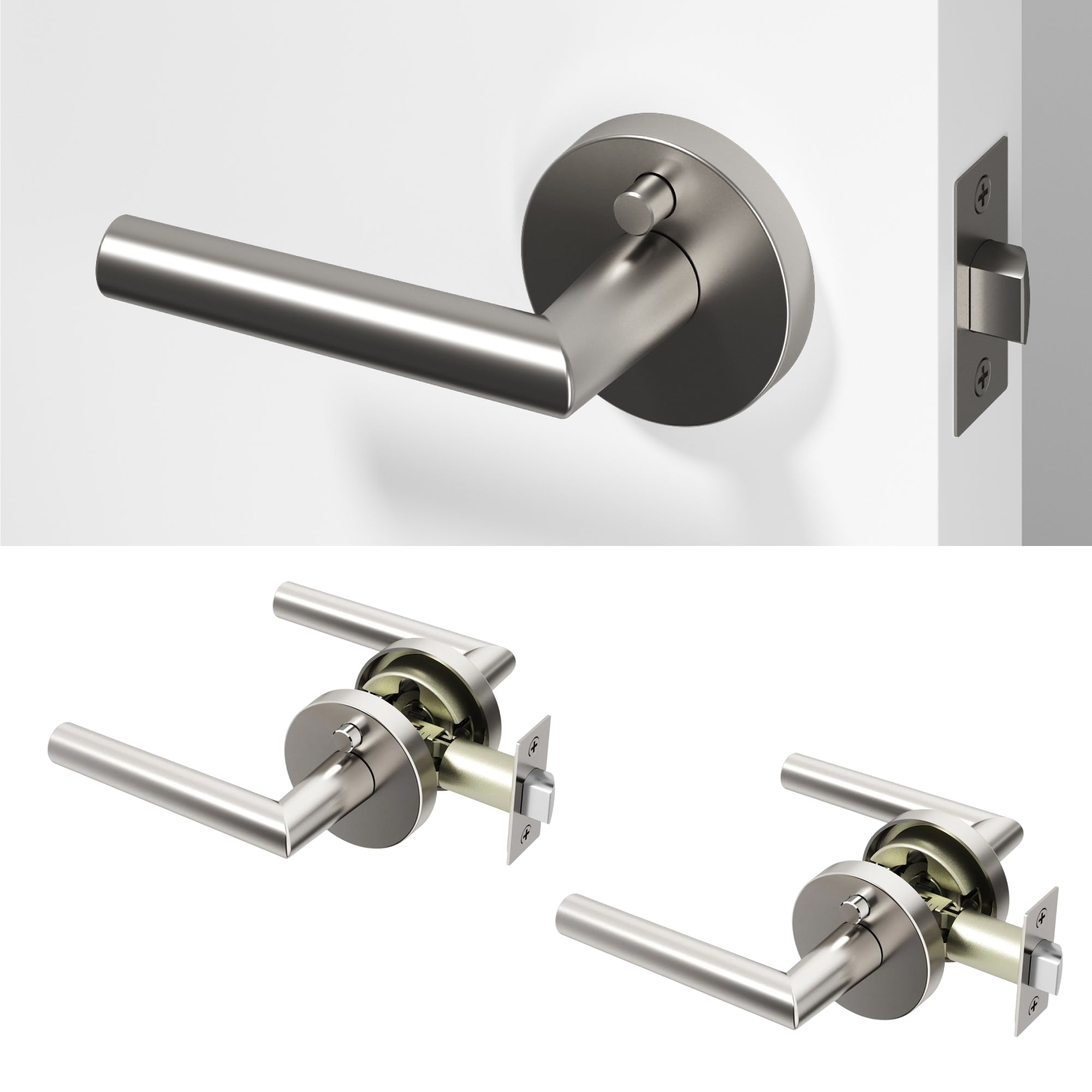 Stark Privacy Door Handle - Brushed Nickel / 2 Pack
