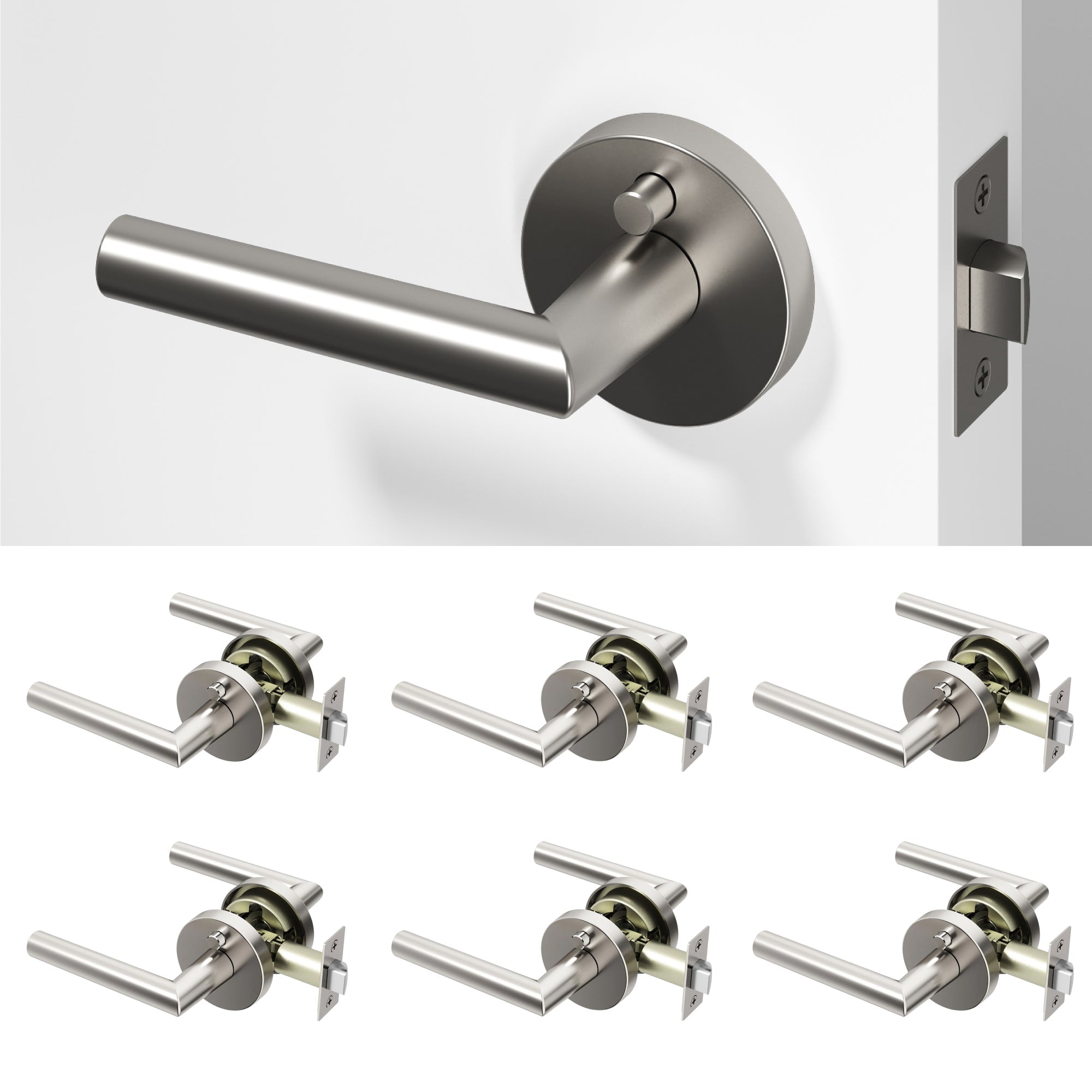 Stark Privacy Door Handle - Brushed Nickel / 6 Pack
