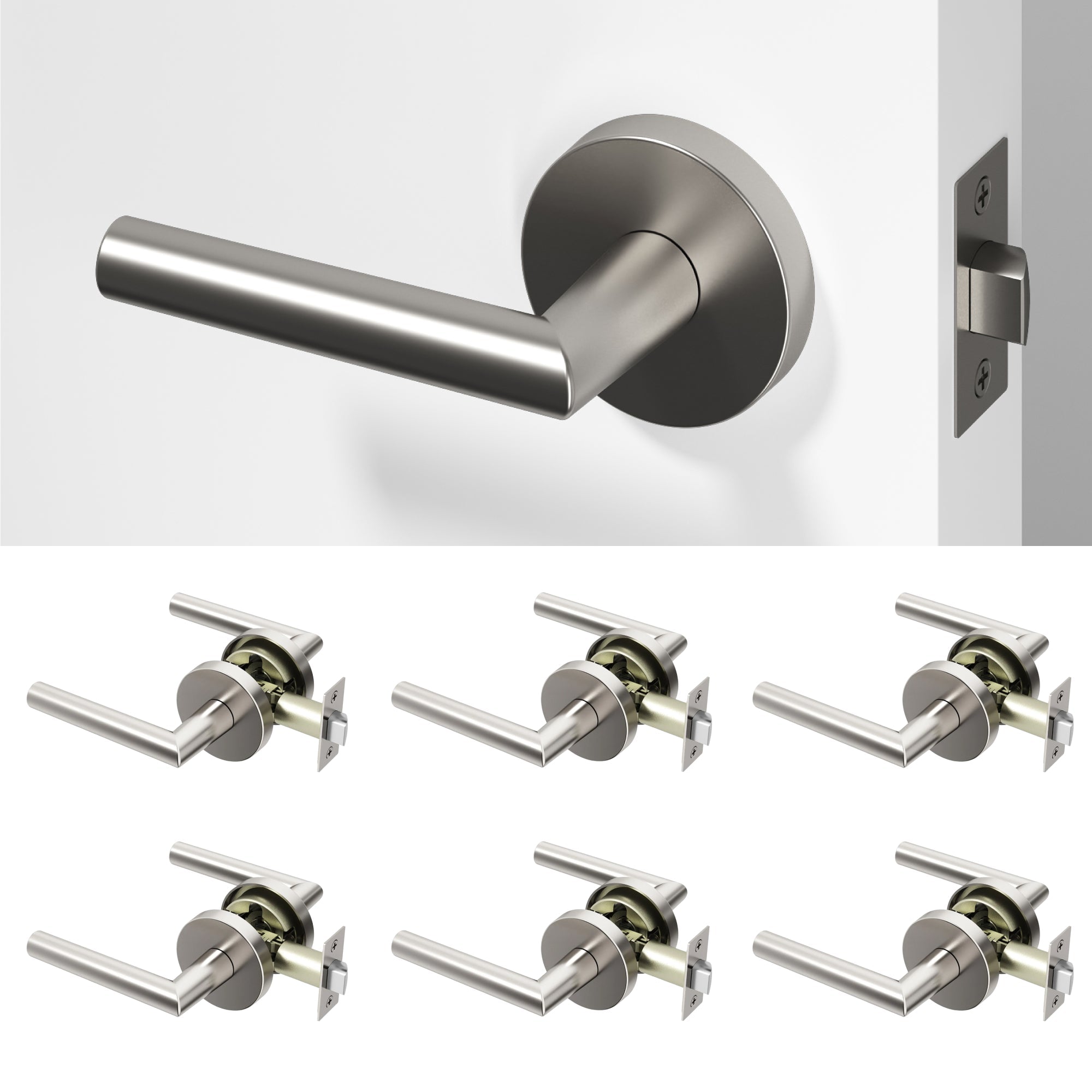Stark Passage Door Handle - Brushed Nickel / 6 Pack