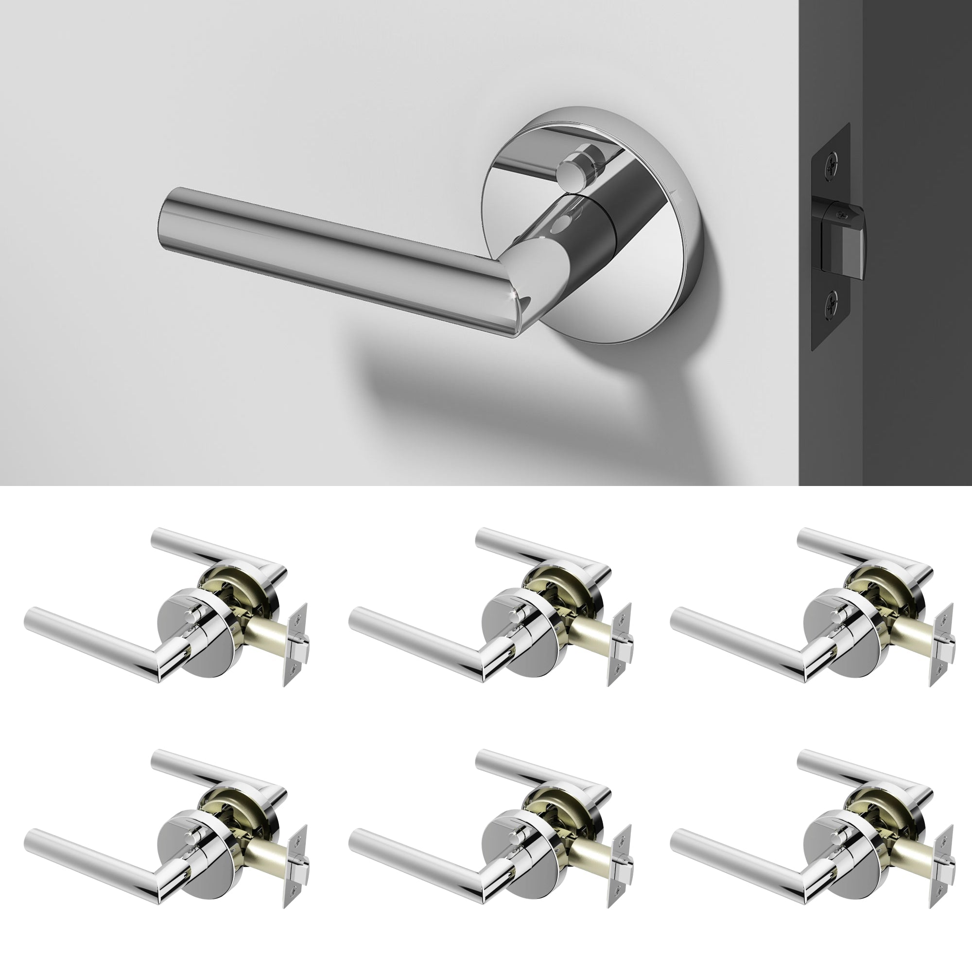 Stark Privacy Door Handle - Chrome / 6 Pack