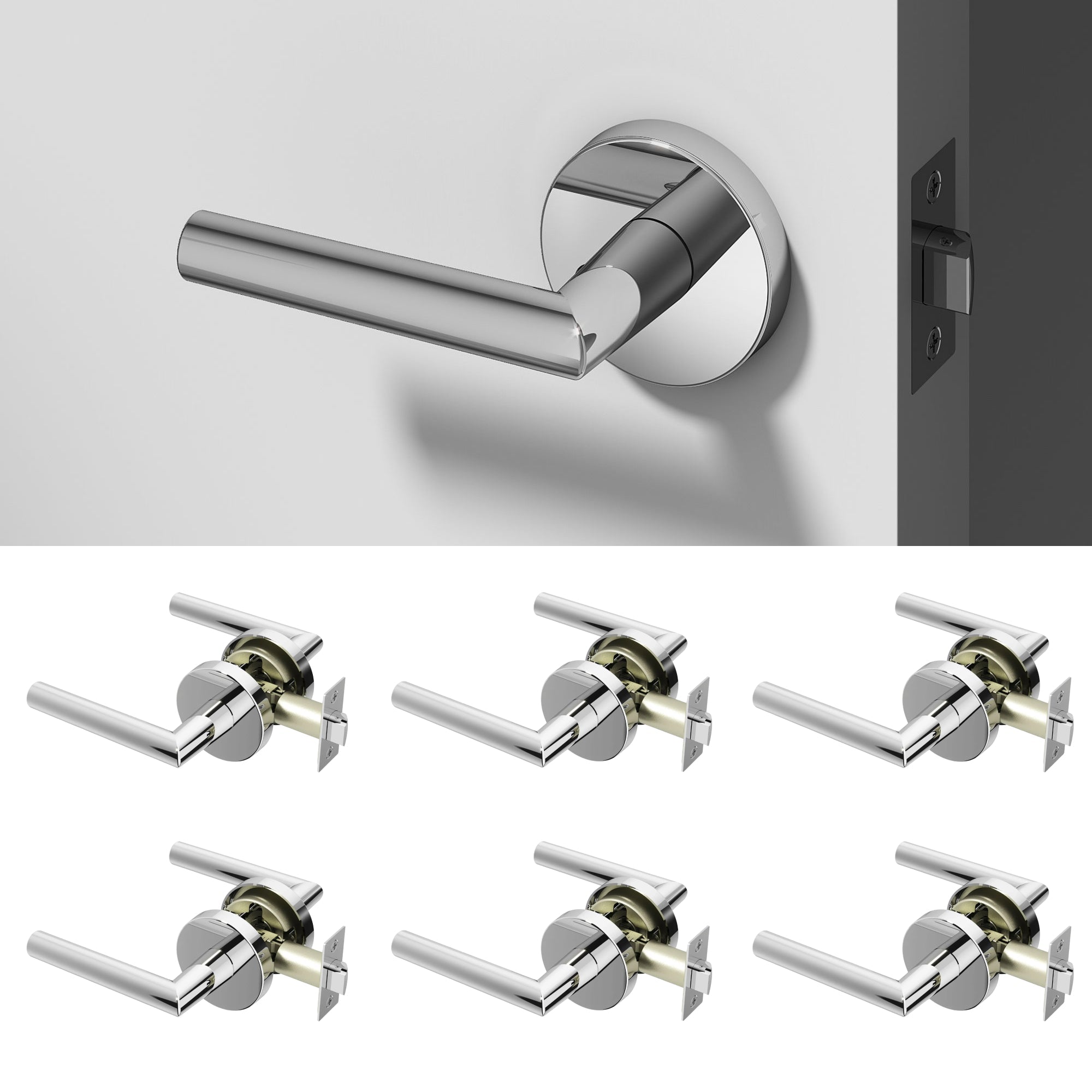 Stark Passage Door Handle - Chrome / 6 Pack