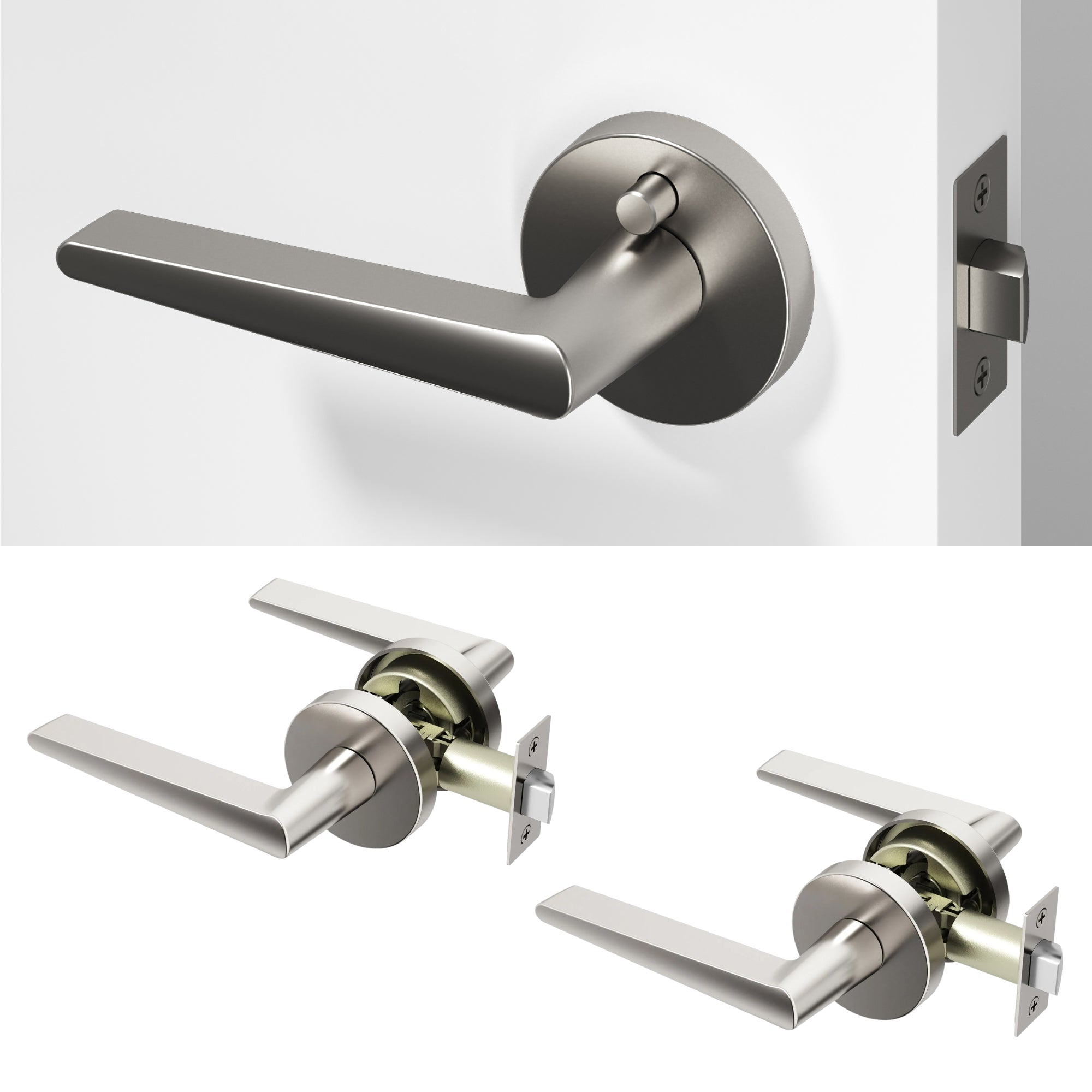 Halo Privacy Door Handle - Brushed Nickel / 2 Pack