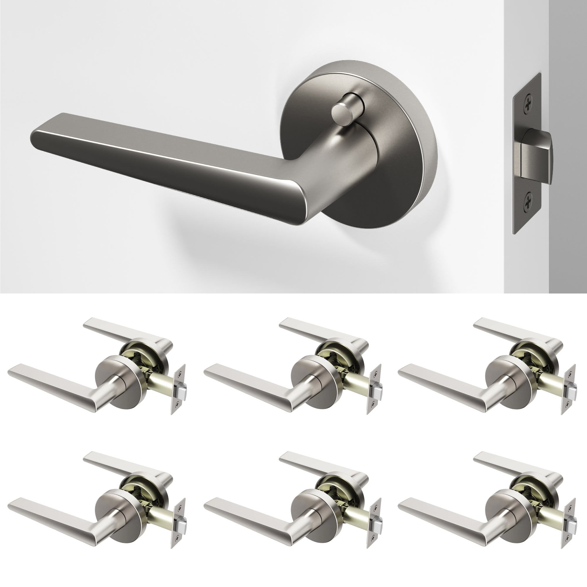 Halo Privacy Door Handle - Brushed Nickel / 6 Pack