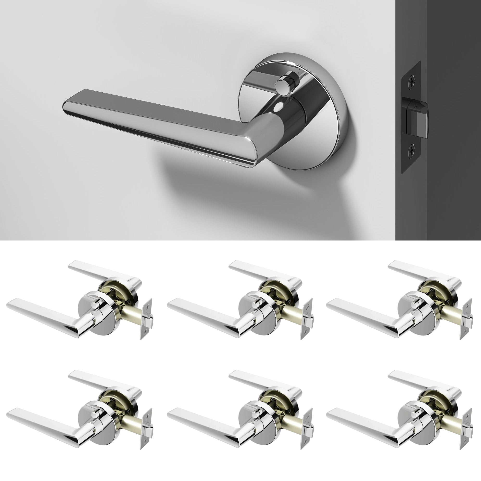Halo Privacy Door Handle - Chrome / 6 Pack
