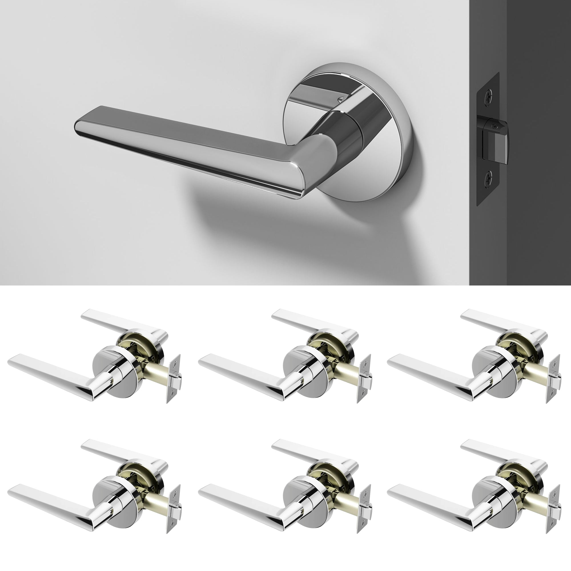 Halo Passage Door Handle - Chrome / 6 Pack