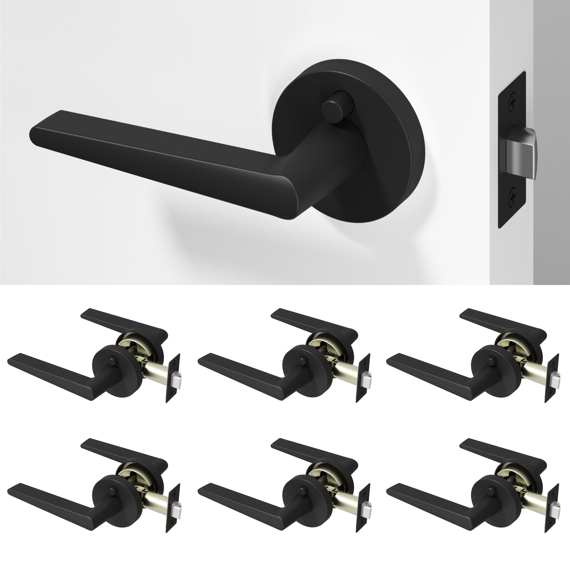Halo Privacy Door Handle - Matte Black / 6 Pack