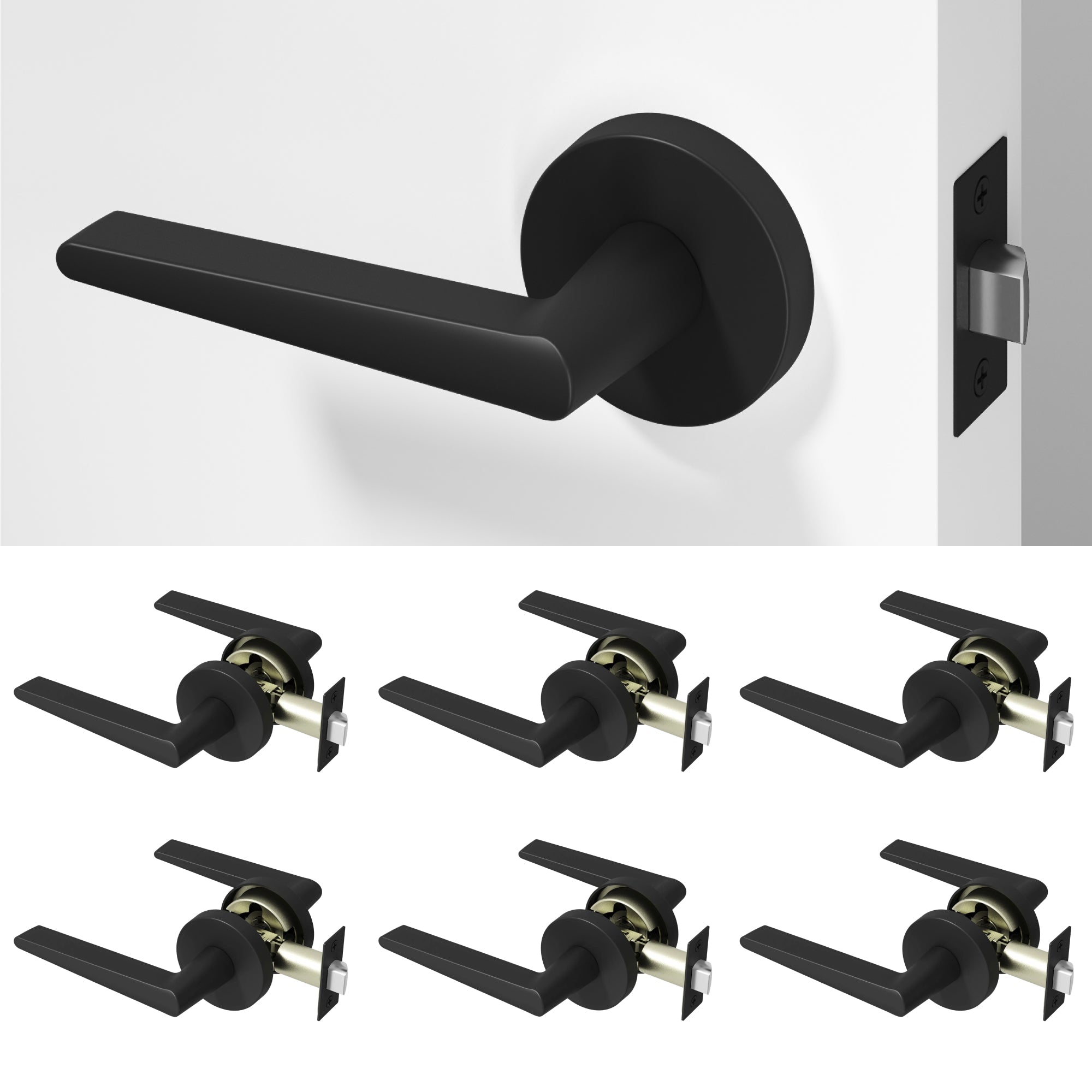 Halo Passage Door Handle - Matte Black / 6 Pack