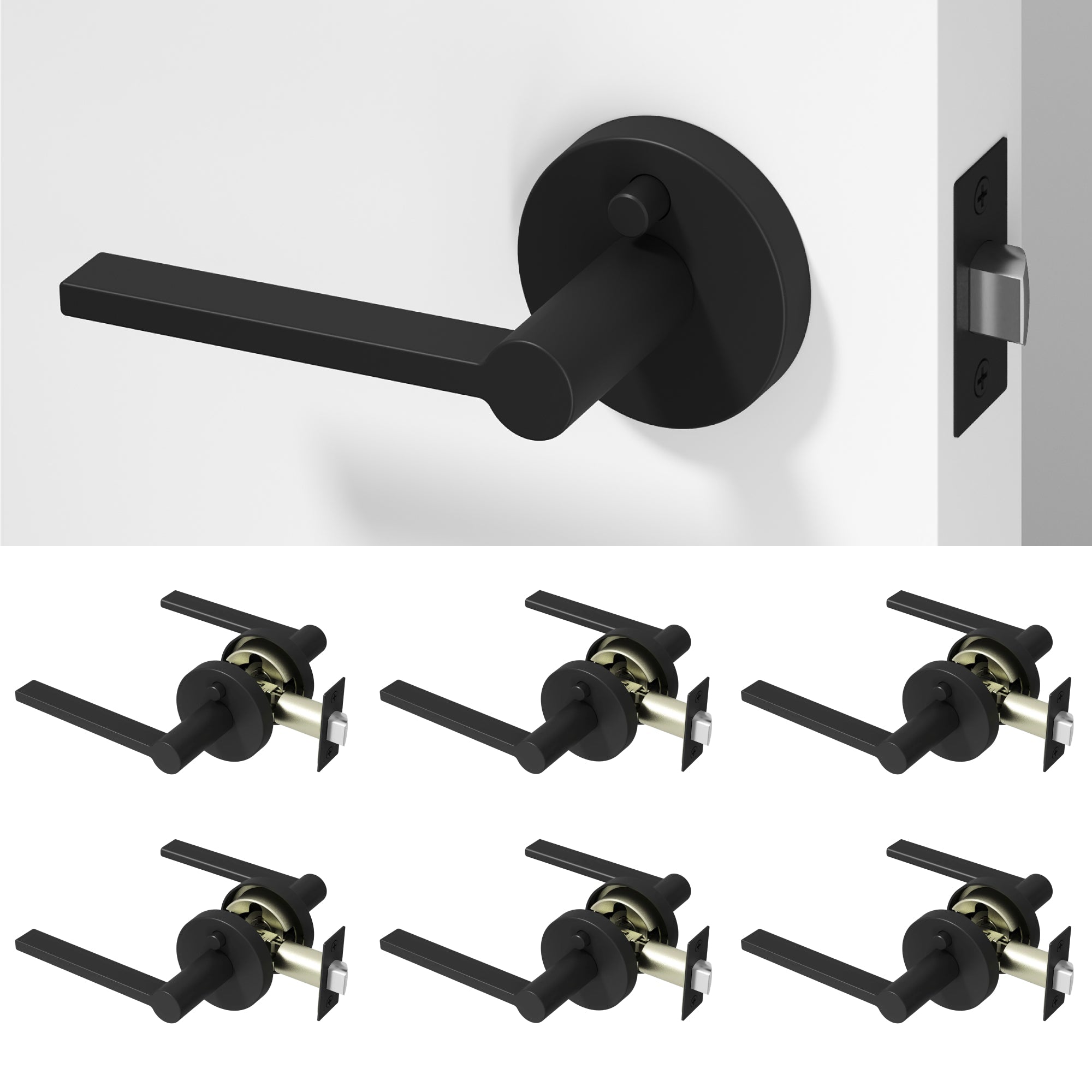 Muse Privacy Door Handle - Matte Black / 6 Pack