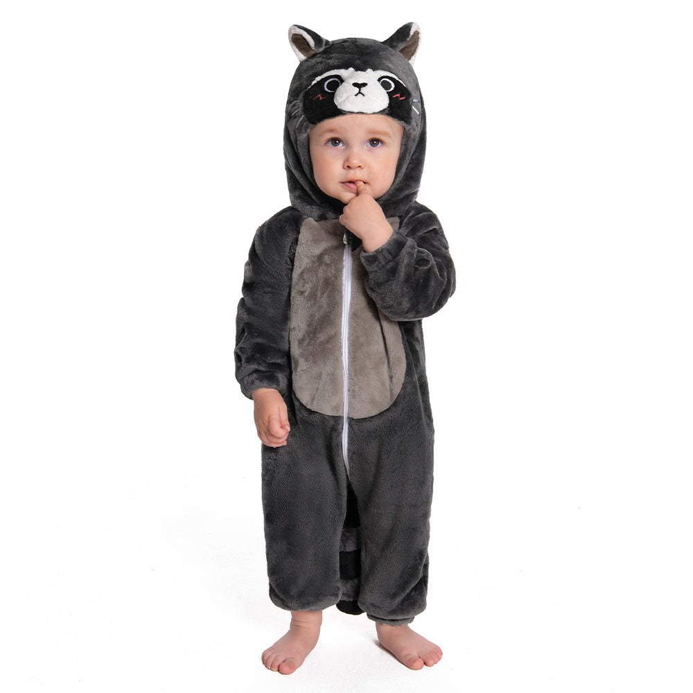 OLAOLA Baby's Raccoon Animal Onesie Plush Soft Flannel Toddler Romper Warm Home Pajamas One-Piece Sleepwear - 100