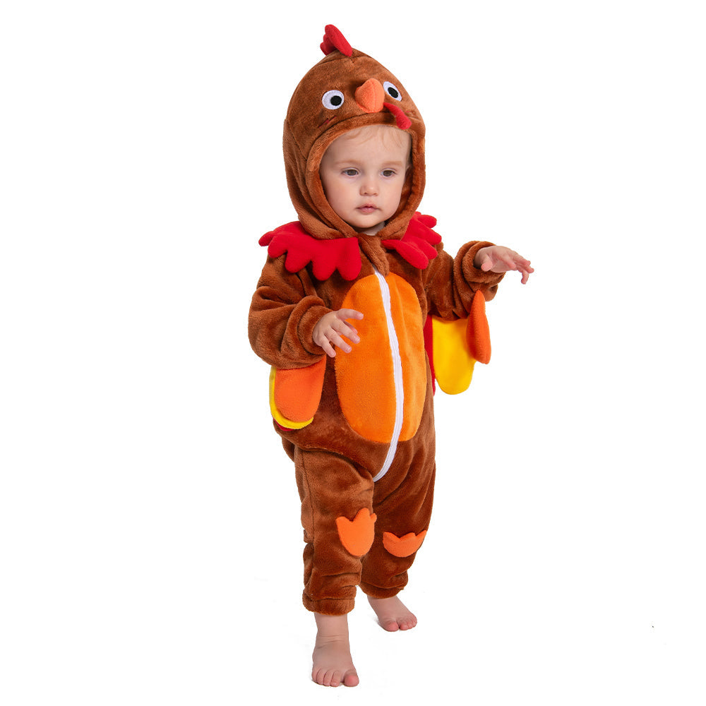OLAOLA Baby's Turkey Animal Onesie Plush Soft Flannel Toddler Romper Warm Home Pajamas One-Piece Sleepwear - 90