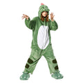 OLAOLA Unisex Adult Plush Green Dinosaur Animals Onesie Pajamas Warm Home One-Piece Sleepwear - Costume+Dinosaur Paw Slippers / L