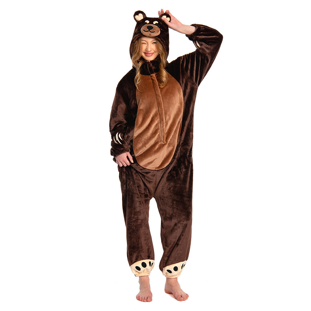 OLAOLA Unisex Adult Plush Brown Bear Animals Onesie Pajamas Warm Home One-Piece Sleepwear - S