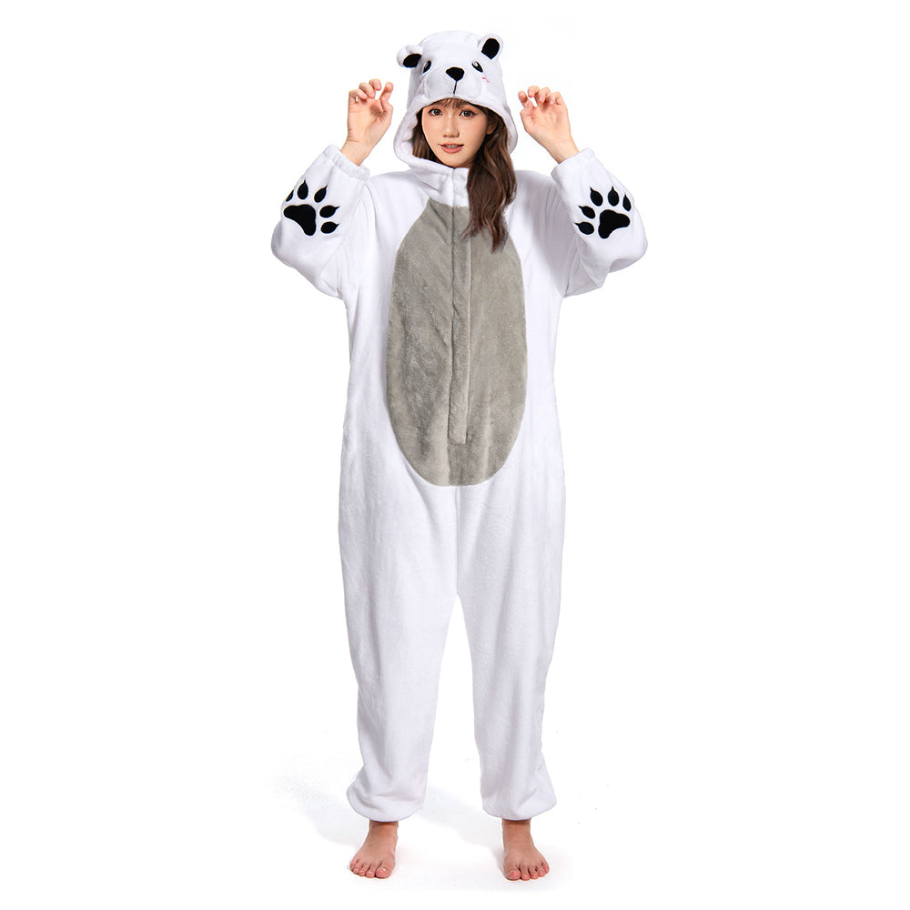OLAOLA Unisex Adult Plush Polar Bear Animals Onesie Pajamas Warm Home One-Piece Sleepwear - M