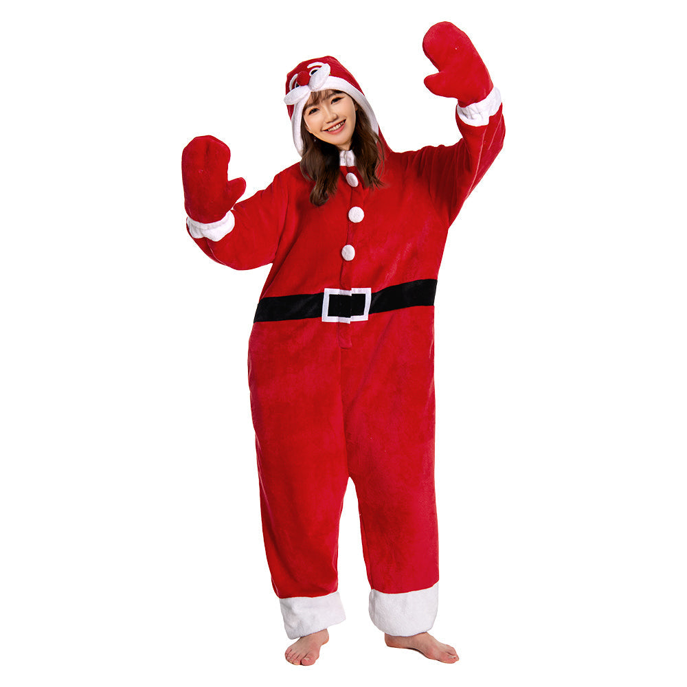 OLAOLA Unisex Adult Plush Santa Claus Onesie Christmas Pajamas Warm Home One-Piece Sleepwear - M