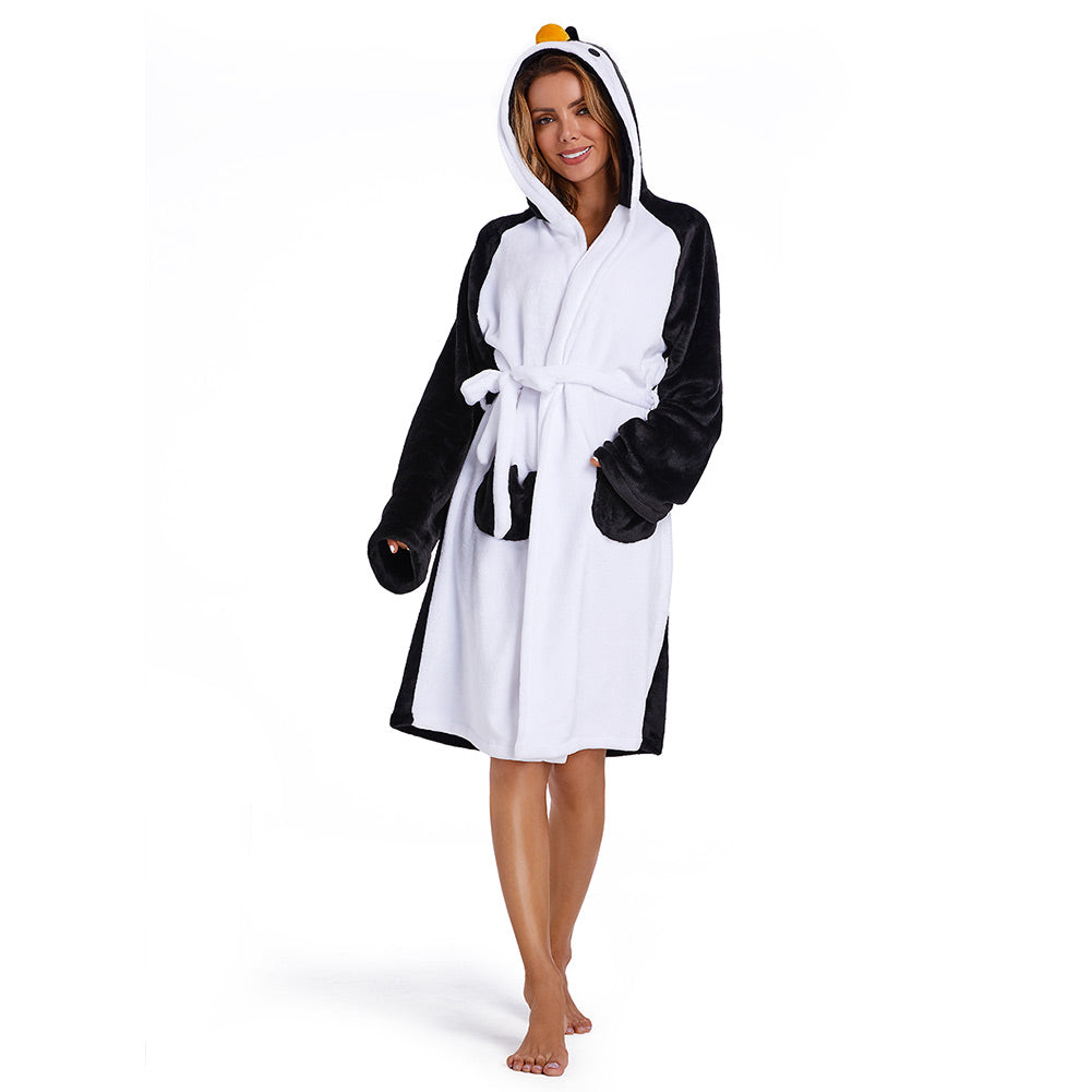 OLAOLA Women Adult Penguin Animal Onesie Plush Bathrobe Soft Flannel Warm Home Robe - S