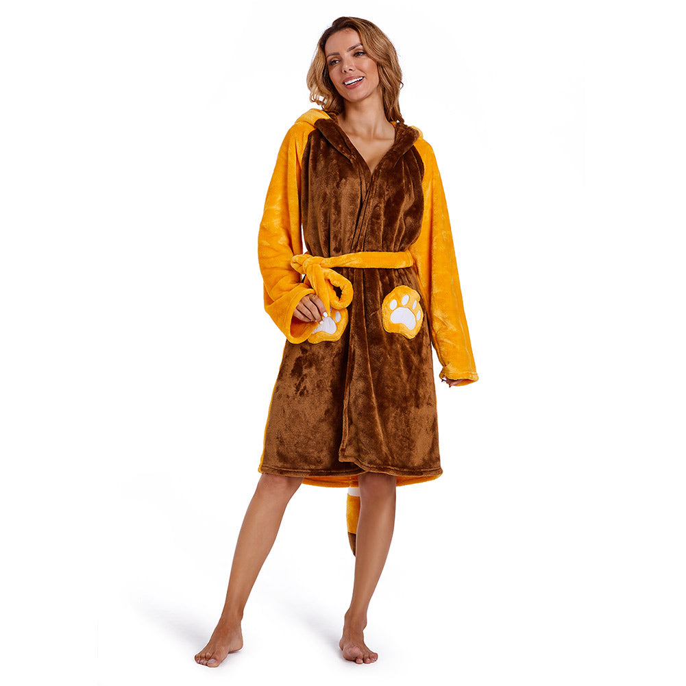 OLAOLA Women Adult Red Panda Animal Onesie Plush Bathrobe Soft Flannel Warm Home Robe - S