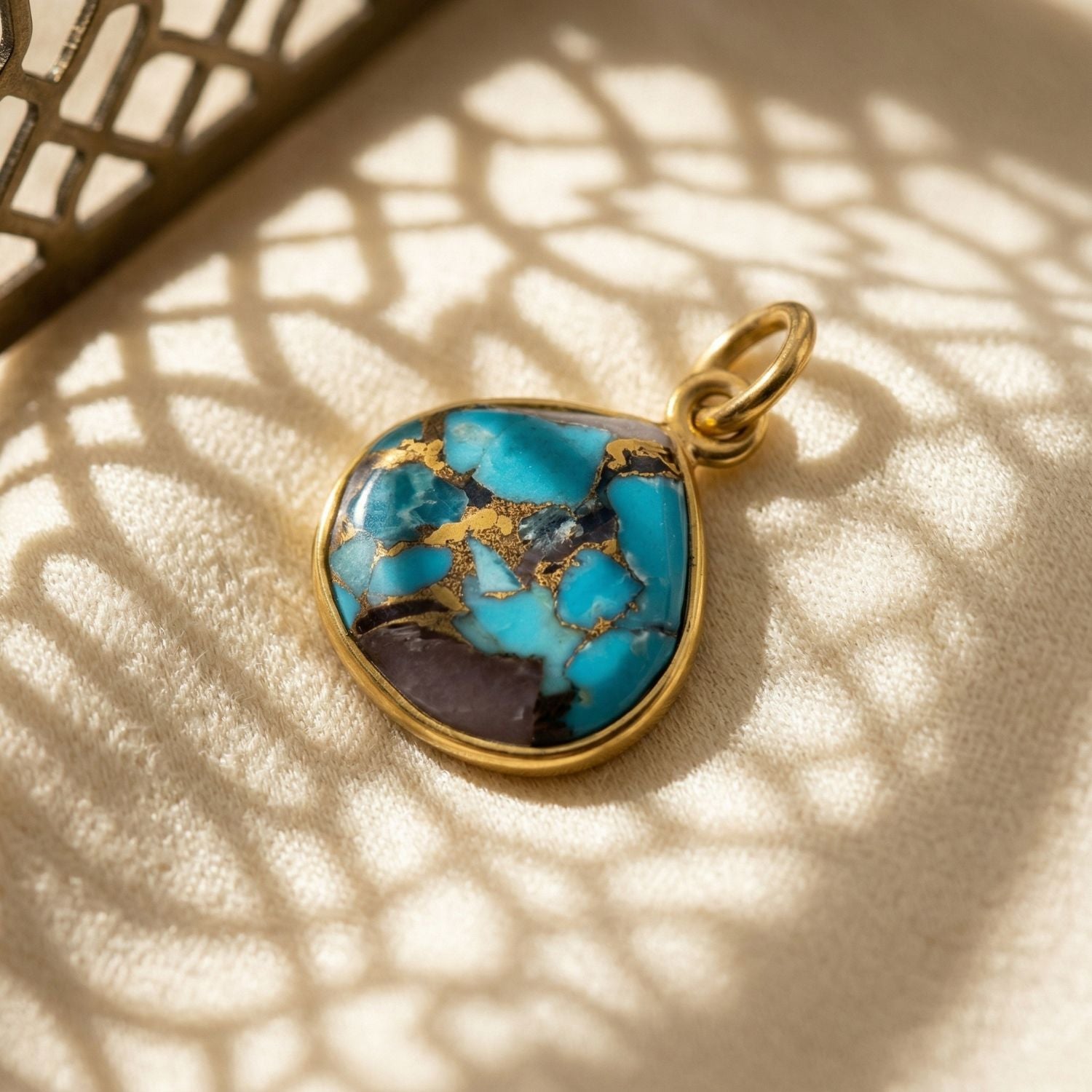 18ct Gold Vermeil Round Bezel Pendant Opal & Turquoise
