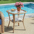 Square Outdoor Wicker Side Table, Glass Top & Storage Shelf, NTC Series - Yellow Wicker