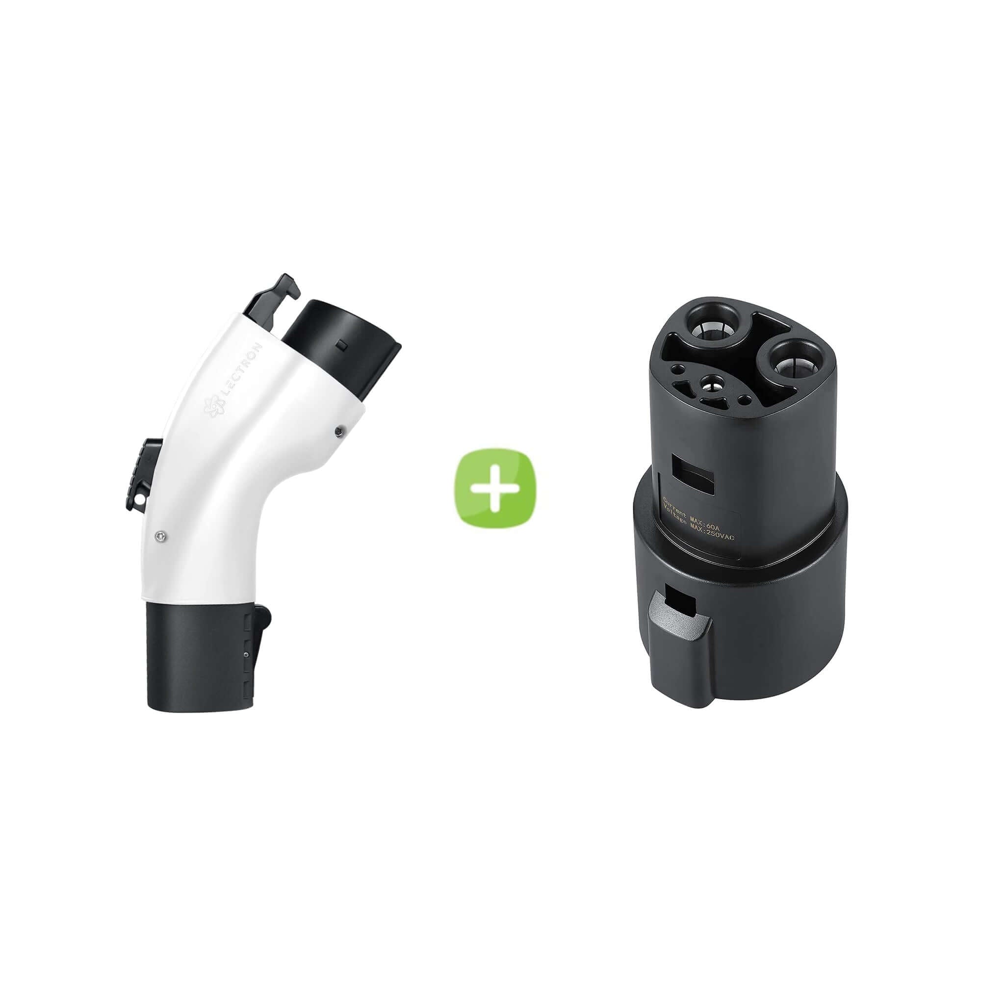 Lectron 80 Amp J1772 to Tesla EV Adapter + 48 Amp Telsa to J772 EV Adapter Bundle - White