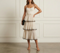 Cream Dot Tiered Midi - L