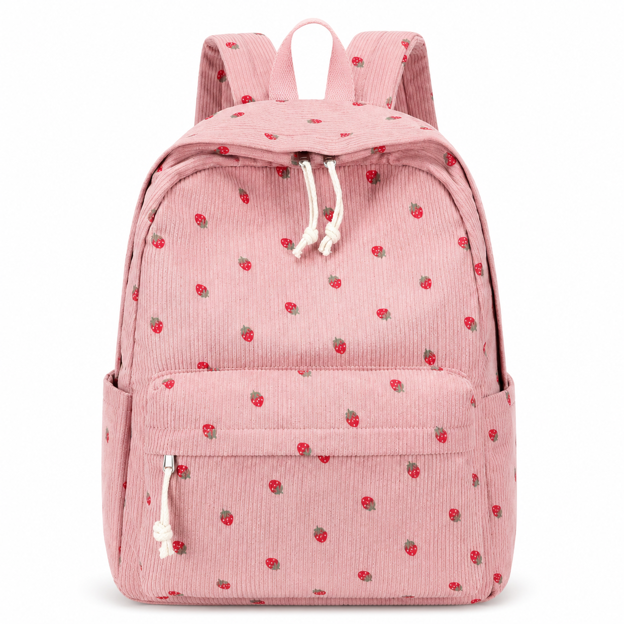 MamaRaya Personalized Patterned Corduroy Backpack - Pink Strawberry