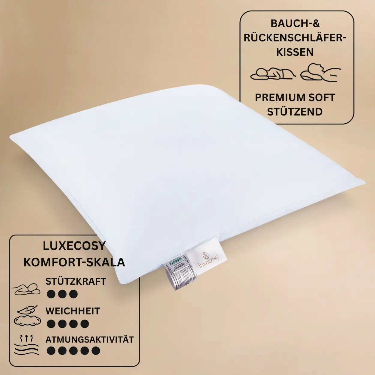Premium 3-Kammer Daunenkissen Typ Eiderdaune - 70x90 cm