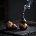 Prosperity & Blessings Burner Set (Includes Incense Sticks) - Ceramic Wu Lou Gourd - Clay Red