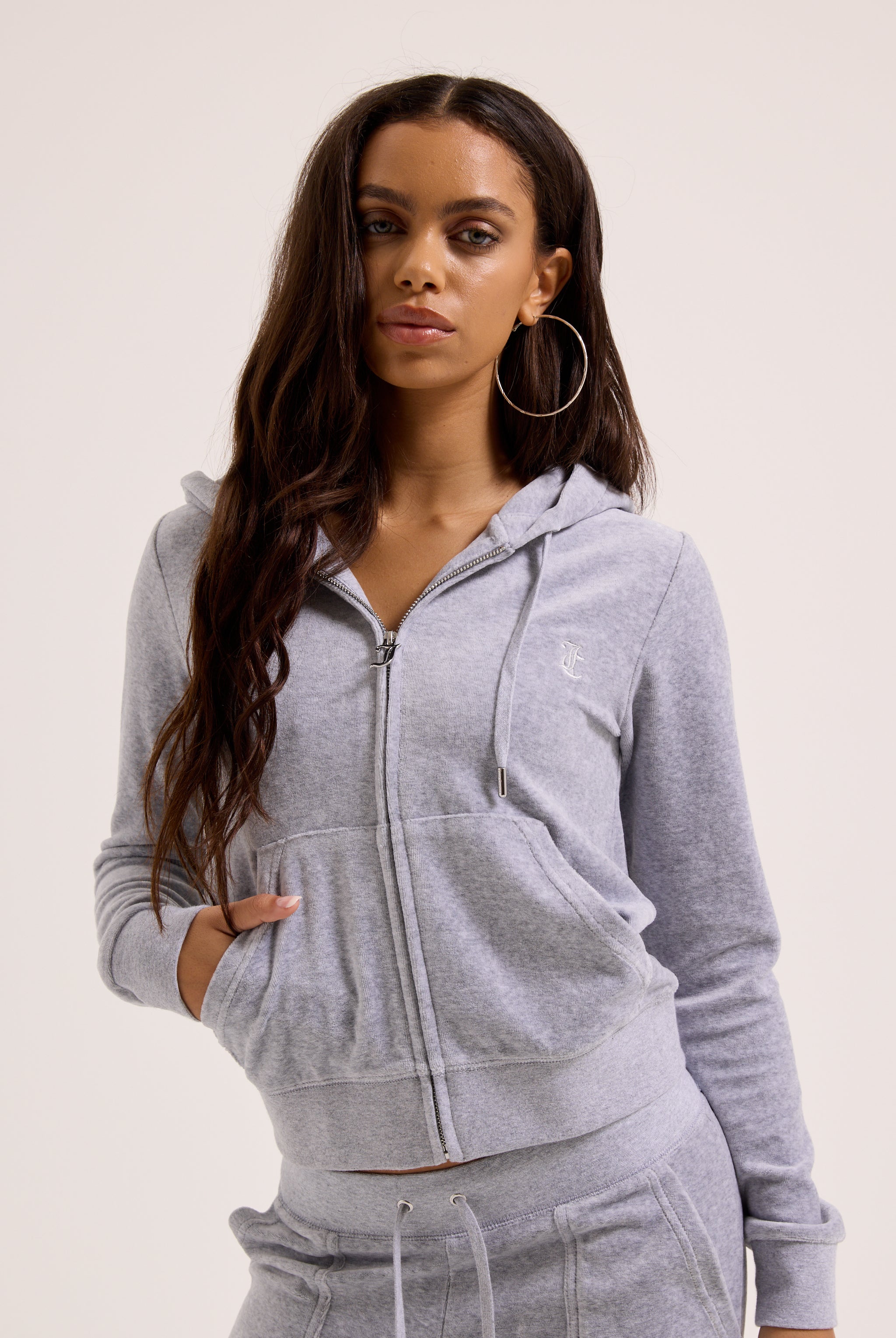 SILVER MARL COTTON VELOUR ROBERTSON HOODIE - Tall (M) / Grey