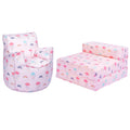 Kids Bean Bag Armchair and Folding Z Bed Printed Toddler Beanbag Chair and Guest Mattress - Rainbow