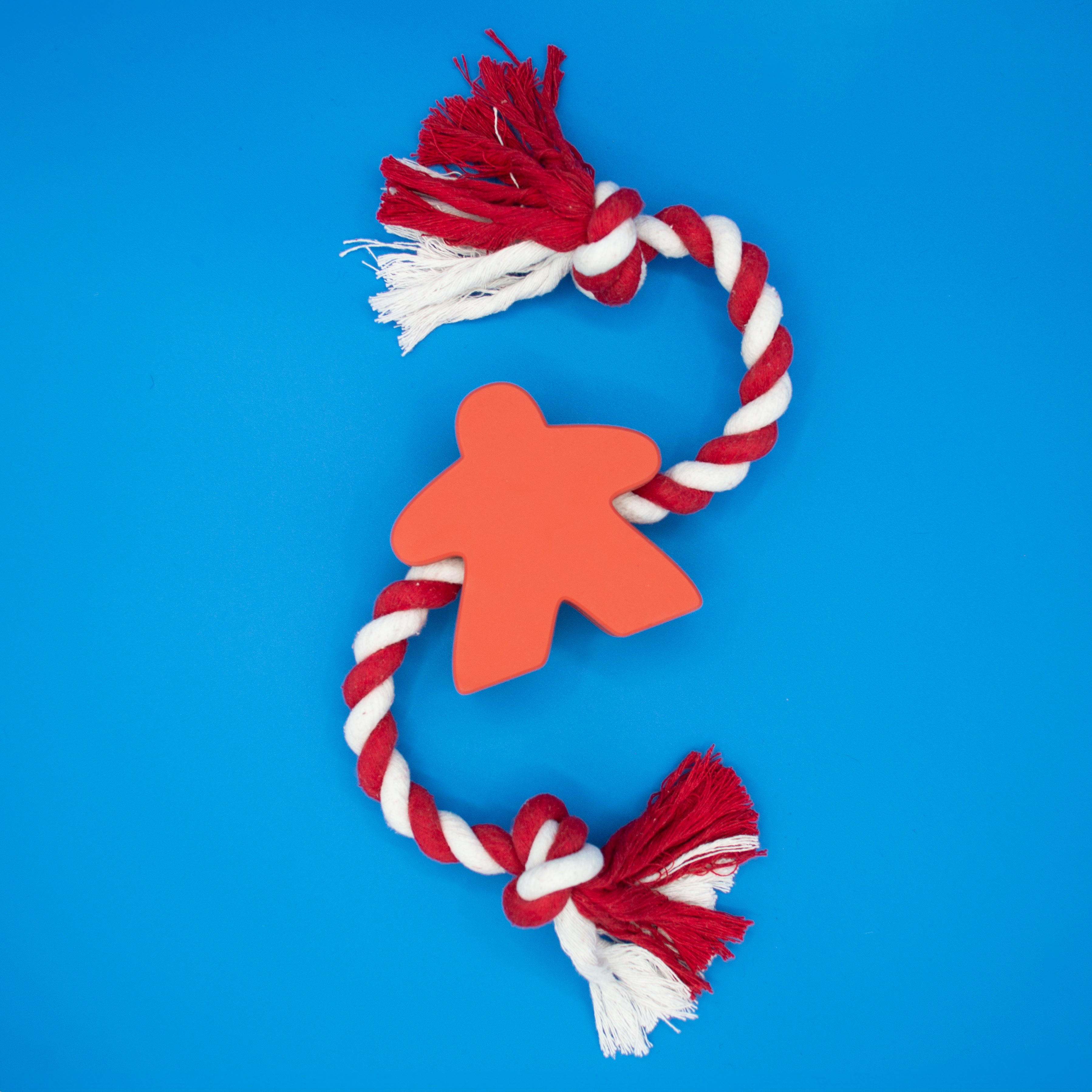 Meeple Dog Toy - Rubber and Rope - Red - Medium