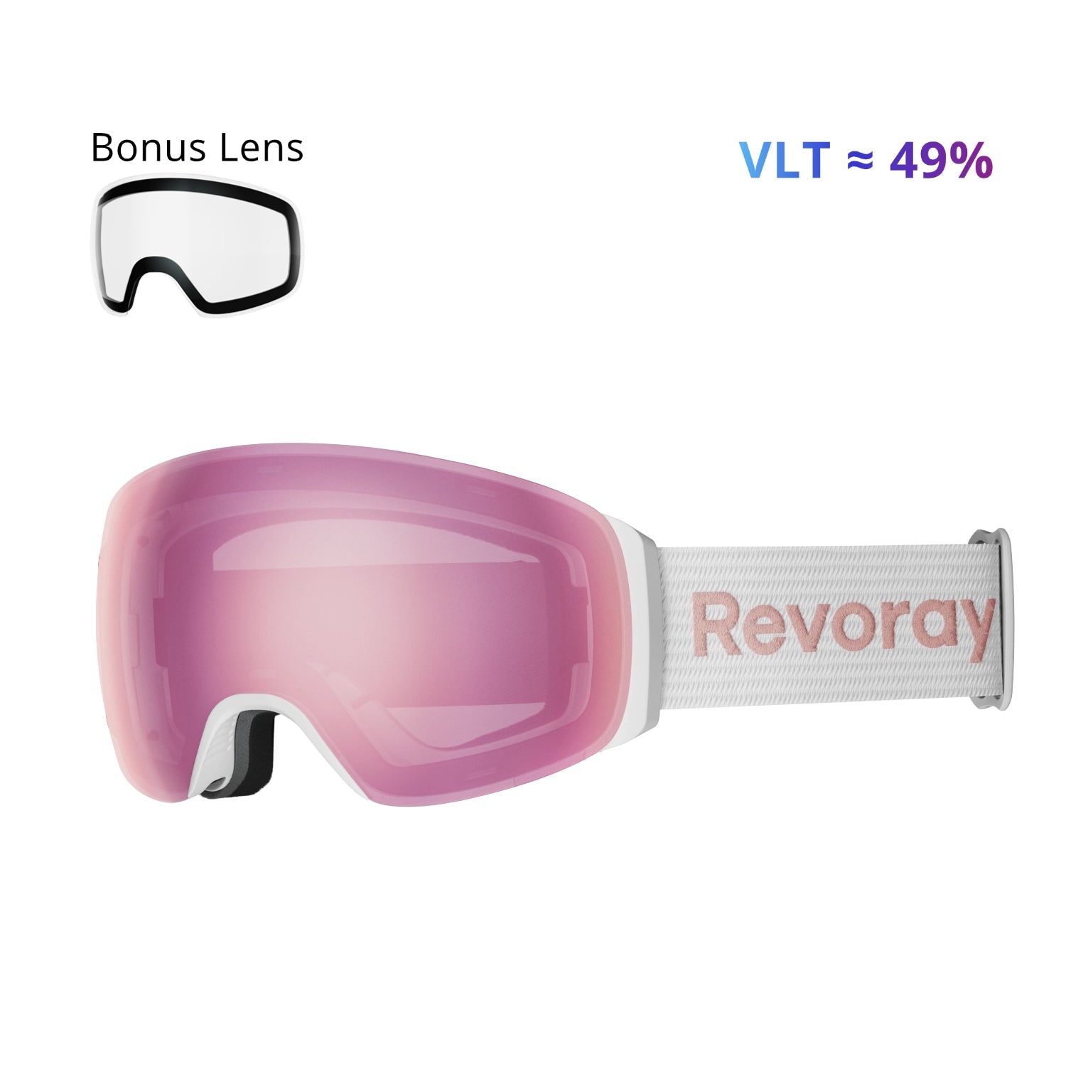 Passion M3 Ski Goggles with Replacement Lens - Light Pink Lens + Replacement Clear Lens