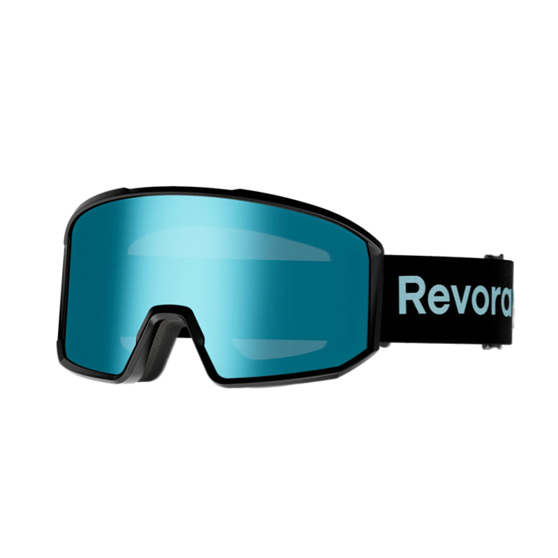 Fire N1 Ski Goggles with Italy Anti-Fog Lens, OTG, Full REVO Vacuum Coating - Ice Blue Lens + Black Strap